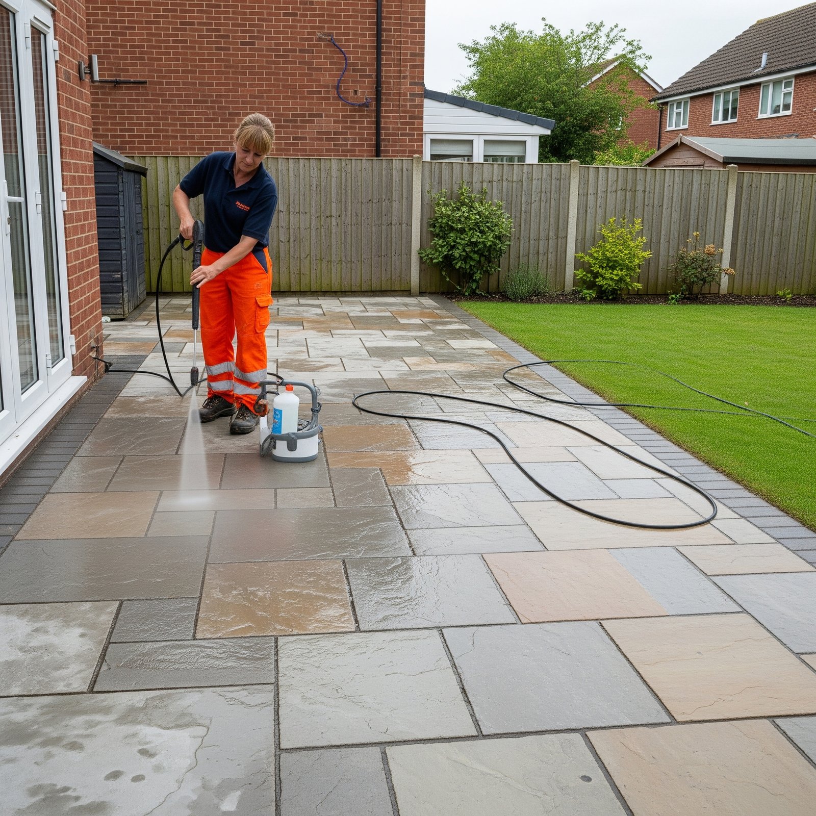 Action shot of Patio Cleaning Bristol - using Pressure Washing