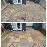 Before After Photo of Indian Sandstone Patio that was Cleaned in Bristol