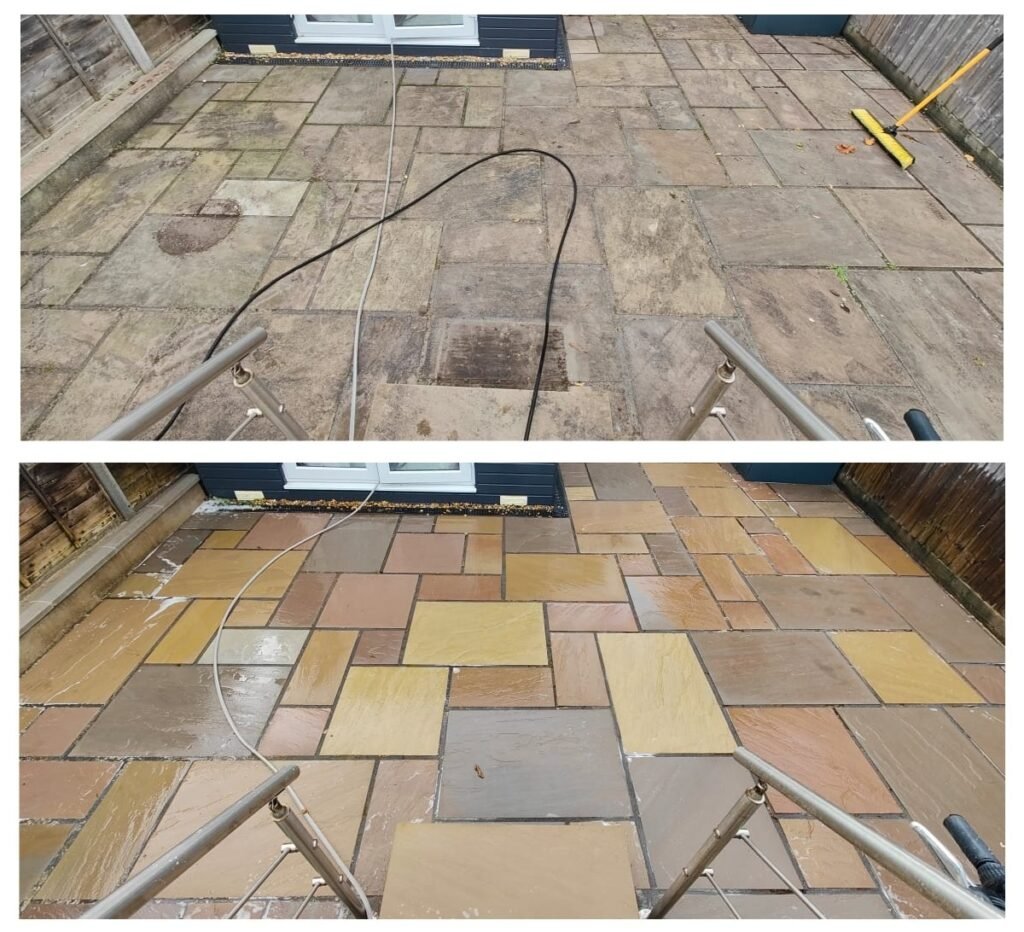 Photo of Before After Indian Sandstone Patio Cleaning in Bristol