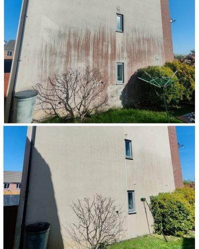 Side of a building being cleaned - Bristol Pressure Washing